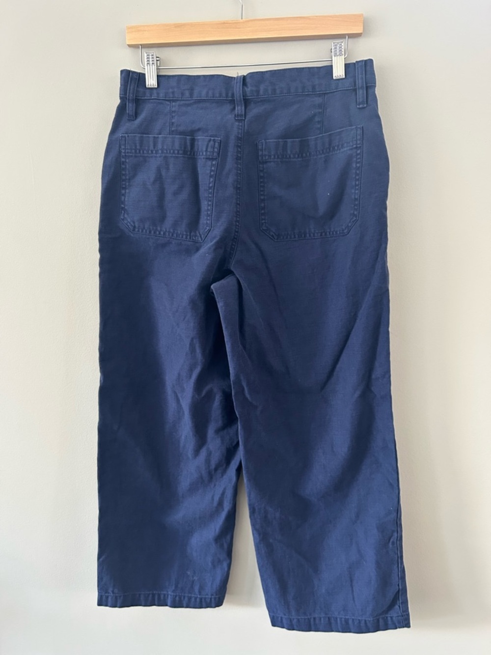 J.Crew Navy High Rise Lightweight Cotton Button Fly Wide Leg Crop Summer Pant - Picture 3 of 4
